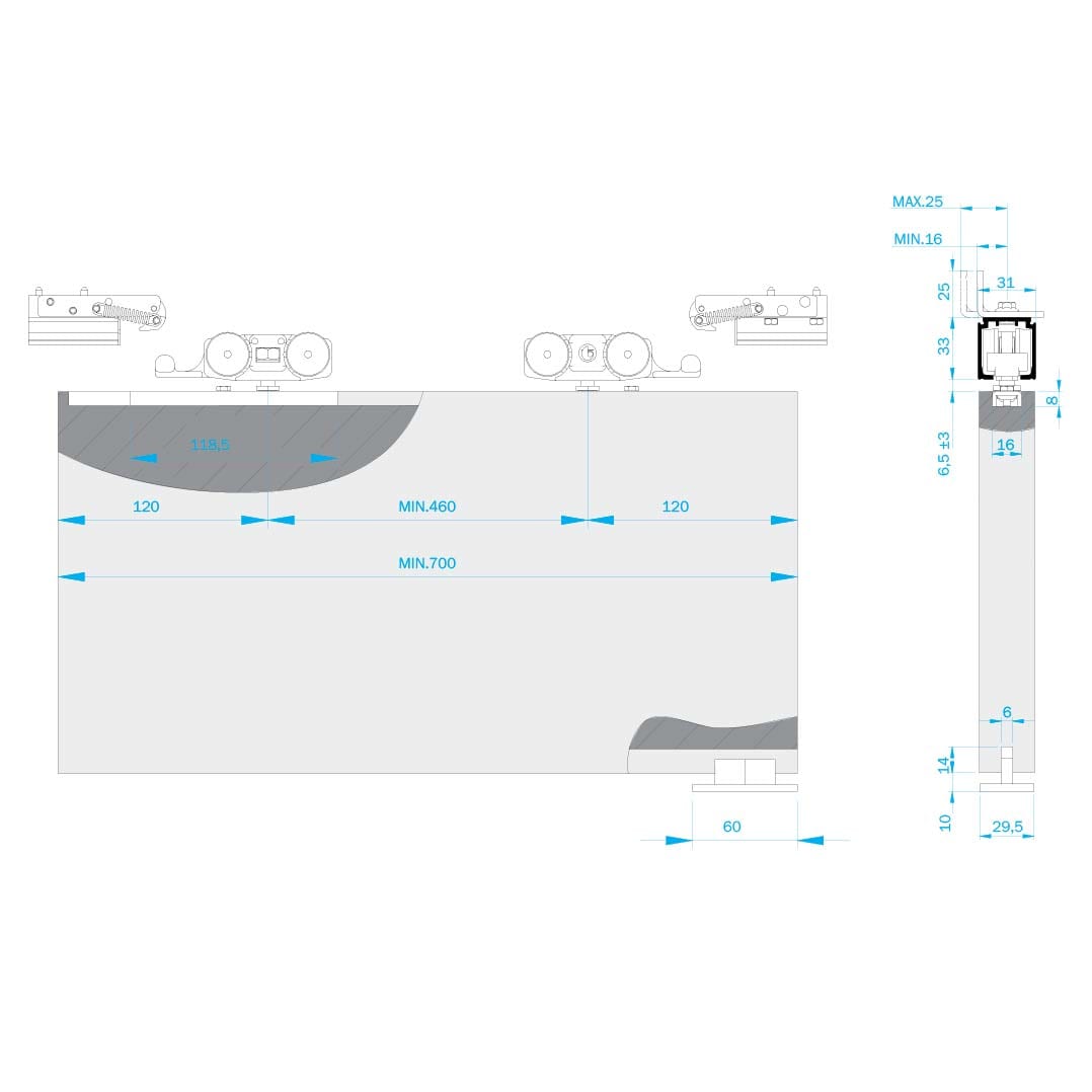 Guía corredera puertas madera Float 120 retrac soft